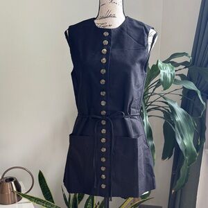 Commense Black Linen Button-Down Tunic Top